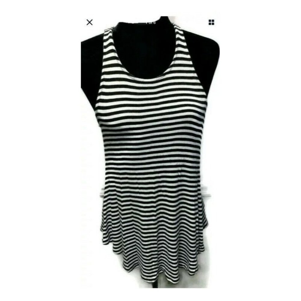 Mossimo Womens Tank Top Black White Stripe Sleevel